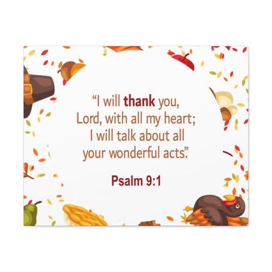 Scripture Walls With All My Heart Psalm 9:1 Bible Verse Canvas Christian Wall Art Ready to Hang Unframed-Express Your Love Gifts