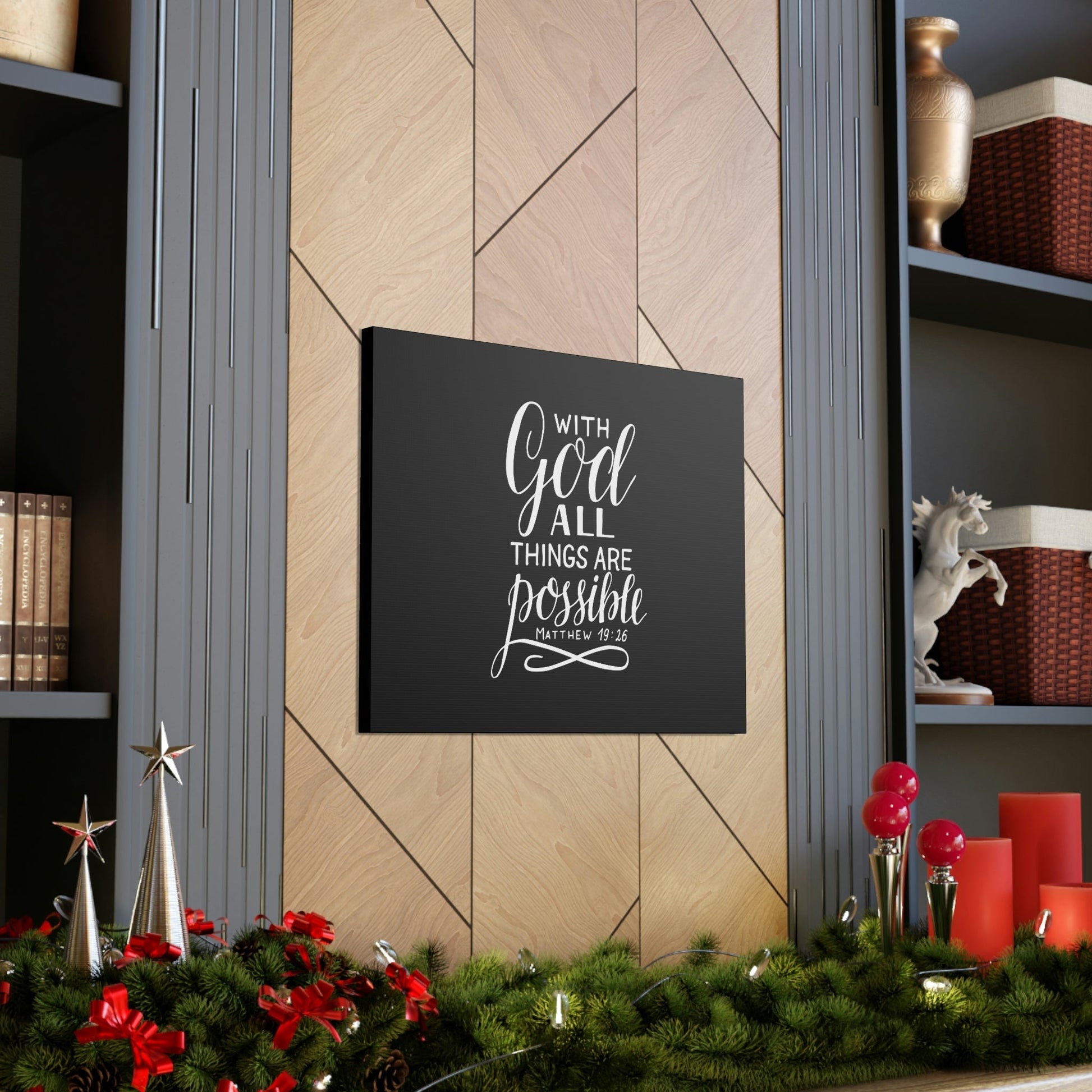 With God All Things Are Possible Matthew 19:26 Black Christian Wall Art Bible Verse Print Ready to Hang Unframed-Express Your Love Gifts