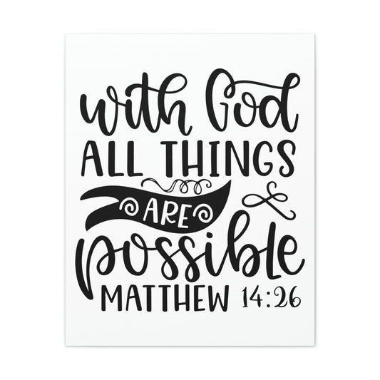 With God Matthew 14:26 Bible Verse Canvas Christian Wall Art Ready to Hang Unframed-Express Your Love Gifts