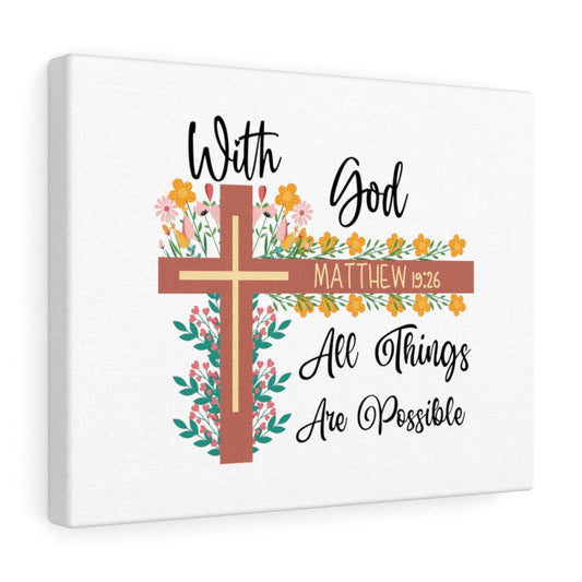 With God Matthew 19:26 Flower Cross Bible Verse Canvas Christian Wall Art Ready to Hang Unframed-Express Your Love Gifts