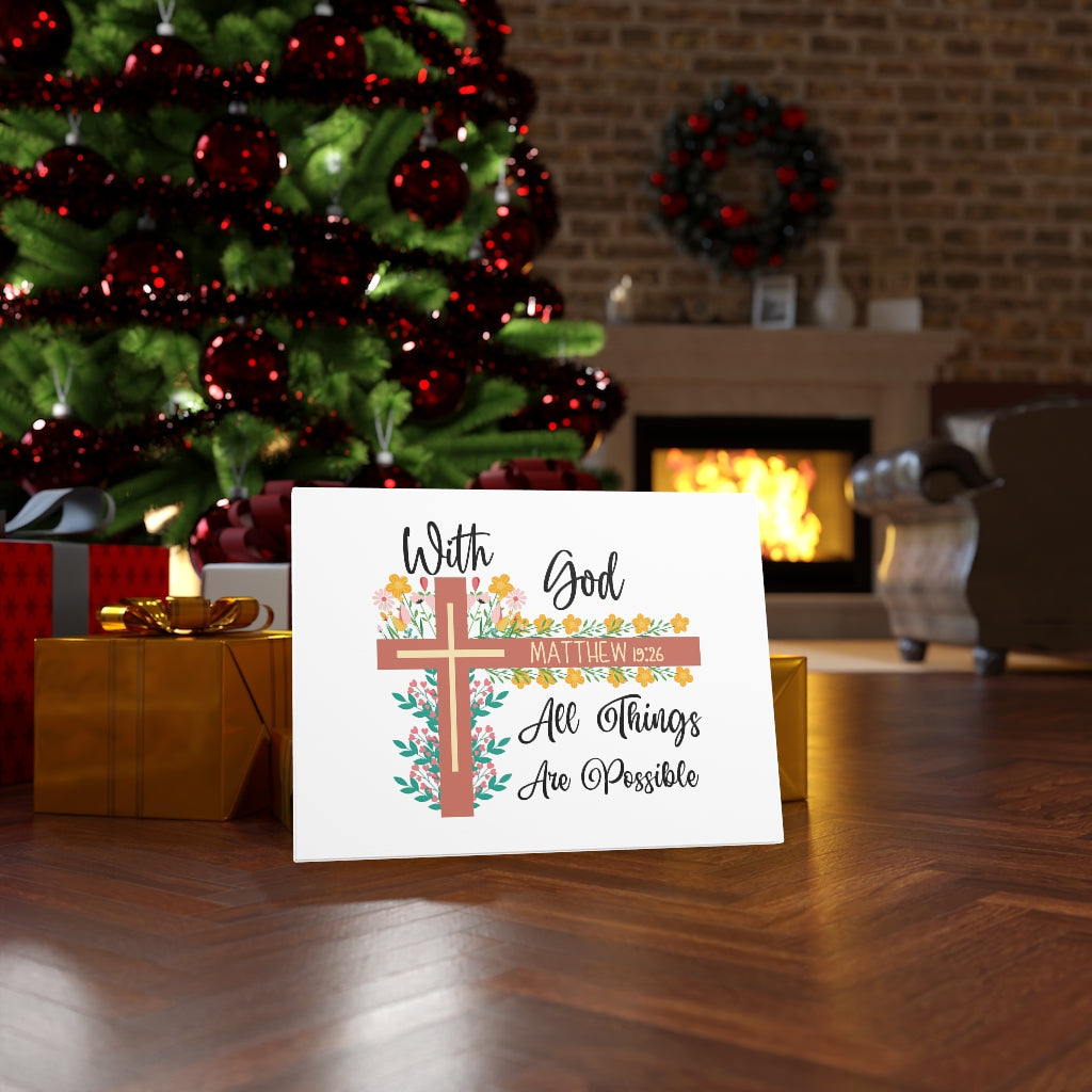 With God Matthew 19:26 Flower Cross Bible Verse Canvas Christian Wall Art Ready to Hang Unframed-Express Your Love Gifts