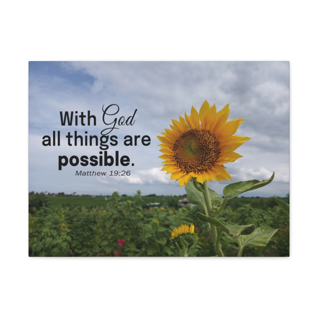 With God Matthew 19:26 Sunflower Bible Verse Canvas Christian Wall Art Ready to Hang Unframed-Express Your Love Gifts