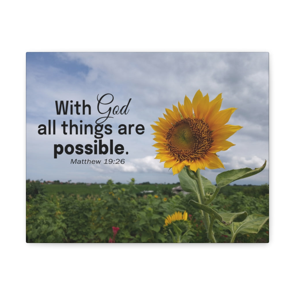 With God Matthew 19:26 Sunflower Bible Verse Canvas Christian Wall Art Ready to Hang Unframed-Express Your Love Gifts