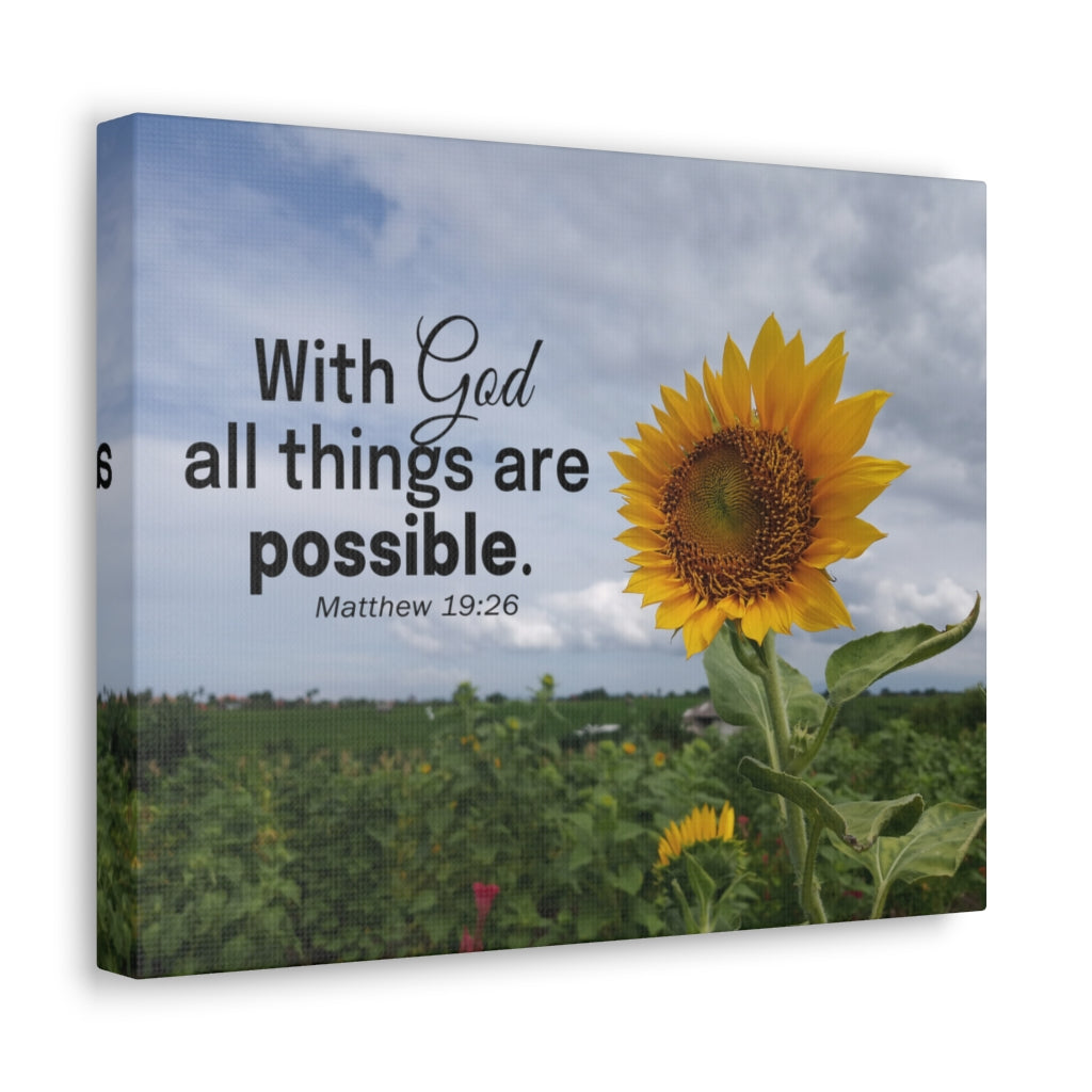 With God Matthew 19:26 Sunflower Bible Verse Canvas Christian Wall Art Ready to Hang Unframed-Express Your Love Gifts