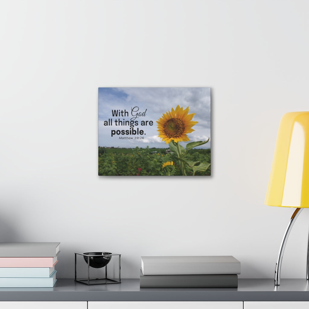 With God Matthew 19:26 Sunflower Bible Verse Canvas Christian Wall Art Ready to Hang Unframed-Express Your Love Gifts