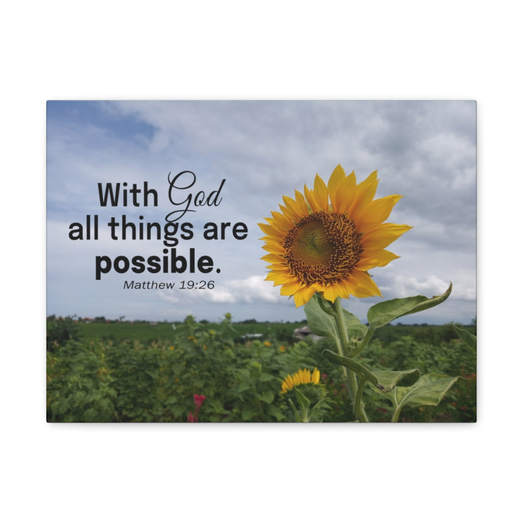With God Matthew 19:26 Sunflower Bible Verse Canvas Christian Wall Art Ready to Hang Unframed-Express Your Love Gifts