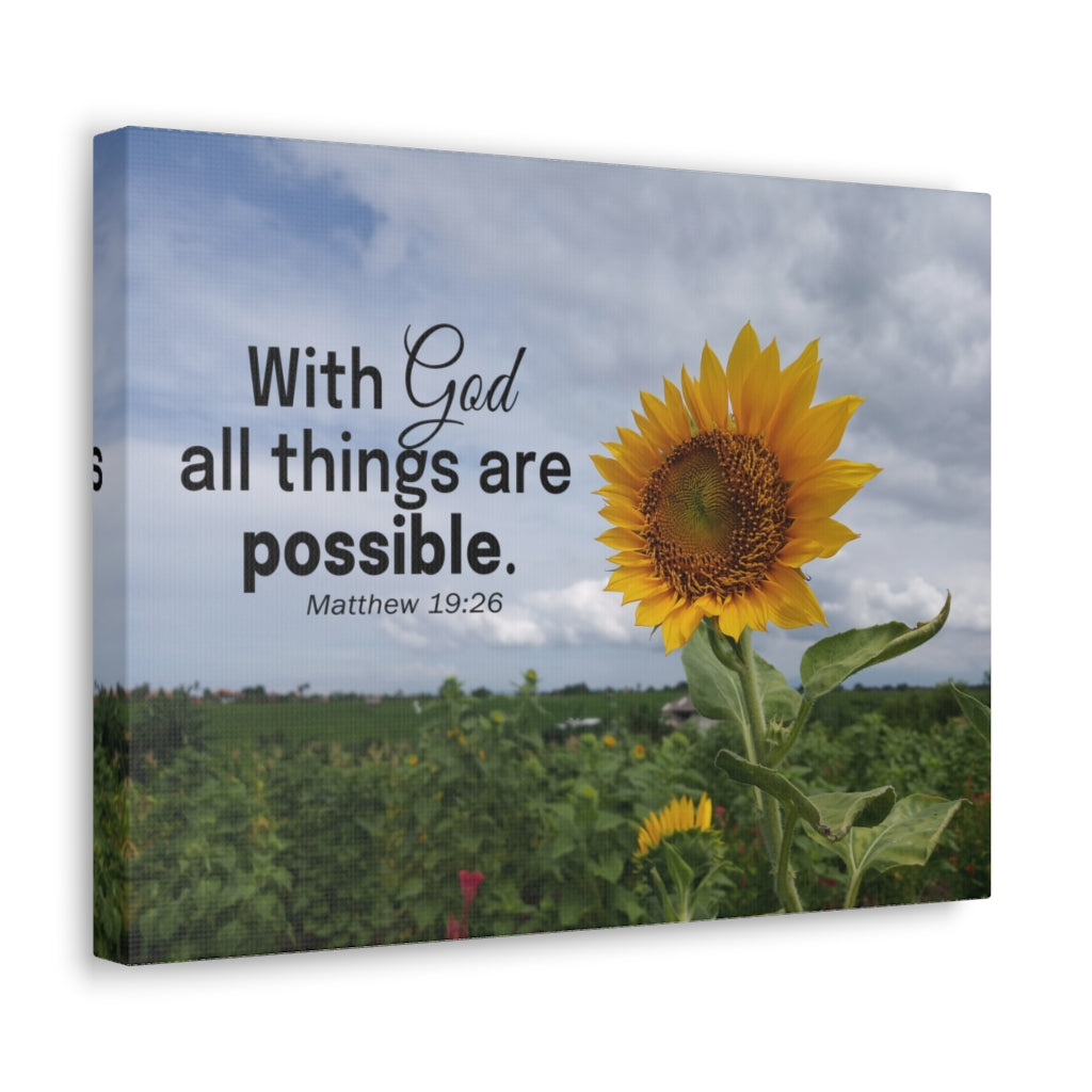 With God Matthew 19:26 Sunflower Bible Verse Canvas Christian Wall Art Ready to Hang Unframed-Express Your Love Gifts