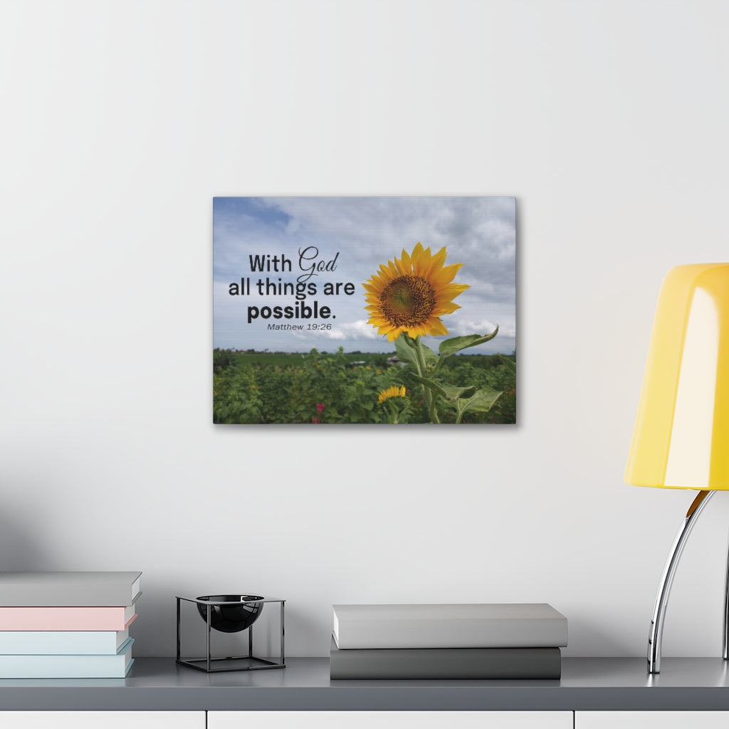 With God Matthew 19:26 Sunflower Bible Verse Canvas Christian Wall Art Ready to Hang Unframed-Express Your Love Gifts