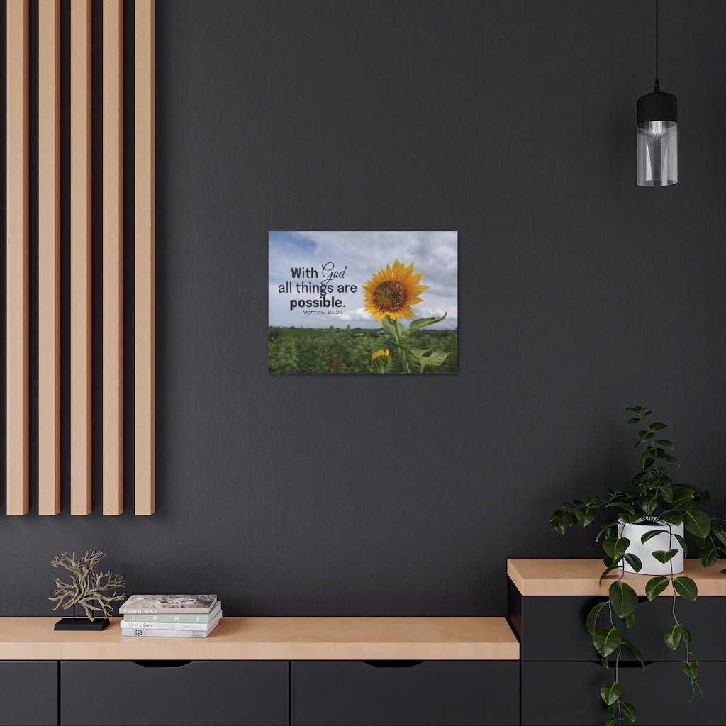 With God Matthew 19:26 Sunflower Bible Verse Canvas Christian Wall Art Ready to Hang Unframed-Express Your Love Gifts
