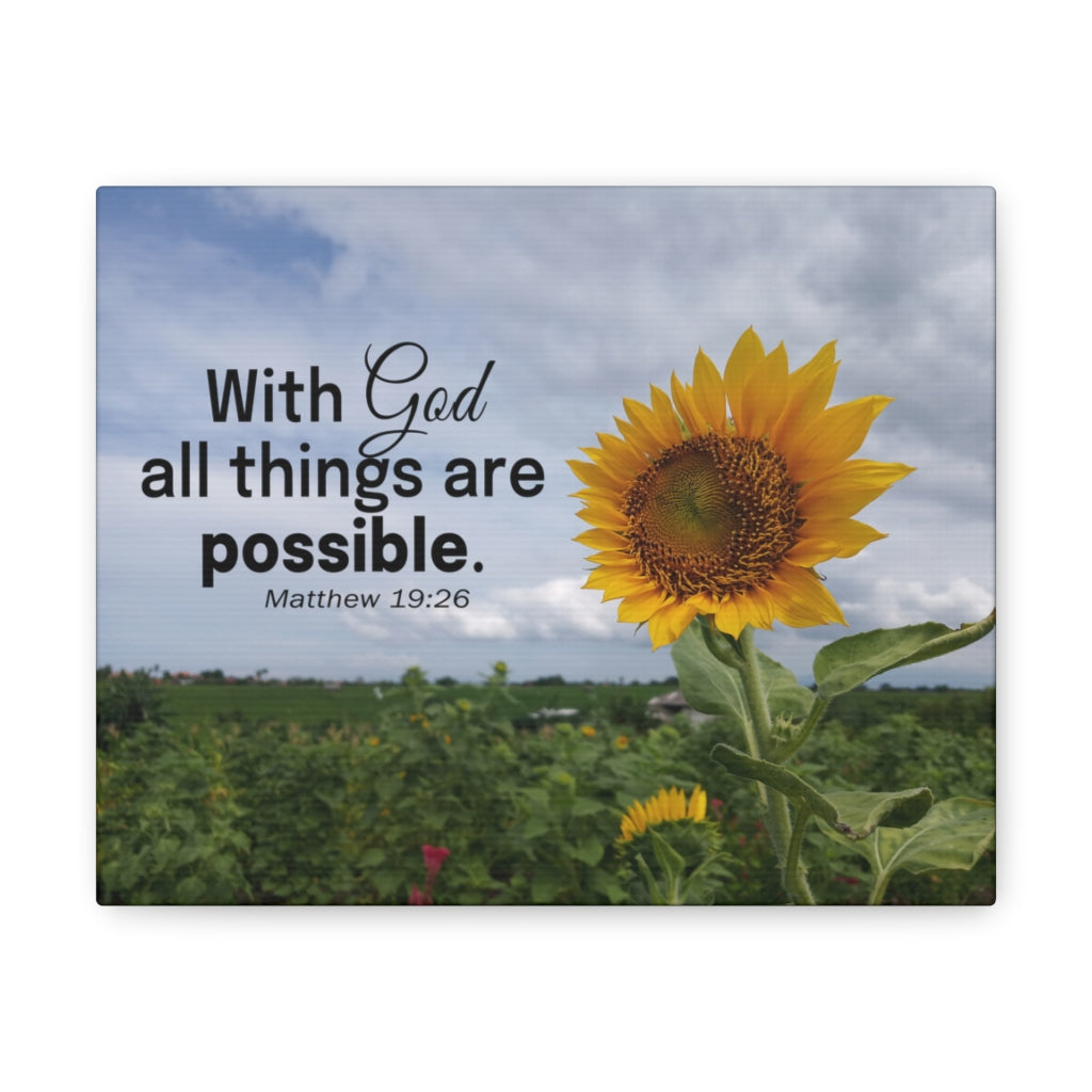 With God Matthew 19:26 Sunflower Bible Verse Canvas Christian Wall Art Ready to Hang Unframed-Express Your Love Gifts