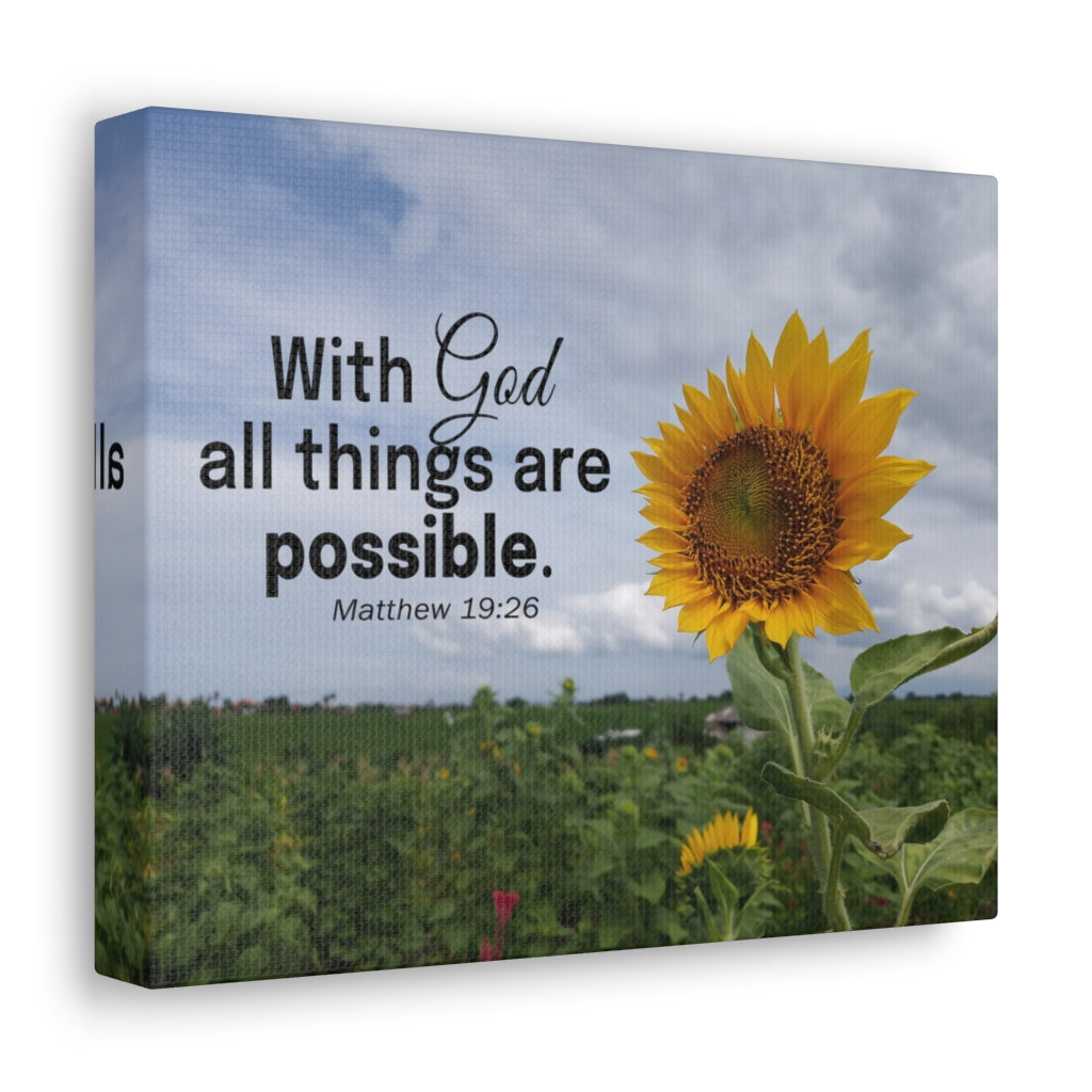 With God Matthew 19:26 Sunflower Bible Verse Canvas Christian Wall Art Ready to Hang Unframed-Express Your Love Gifts