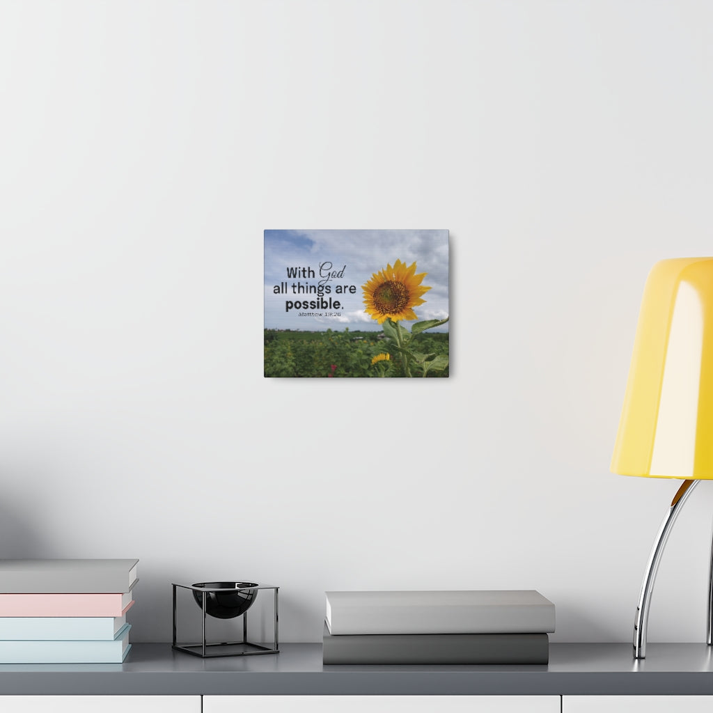 With God Matthew 19:26 Sunflower Bible Verse Canvas Christian Wall Art Ready to Hang Unframed-Express Your Love Gifts