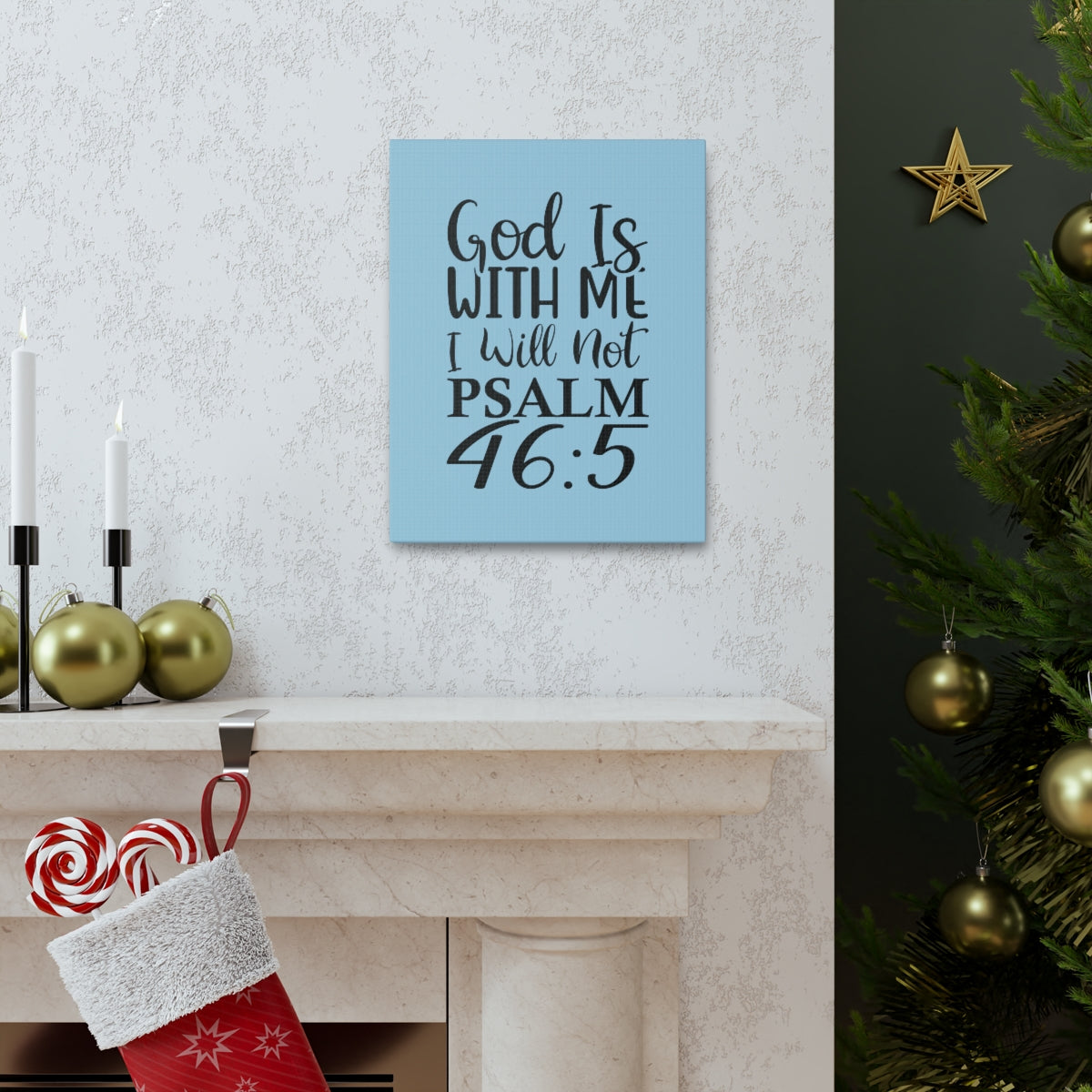 Scripture Walls With Me Psalm 46:5 Light Blue Bible Verse Canvas Christian Wall Art Ready to Hang Unframed-Express Your Love Gifts