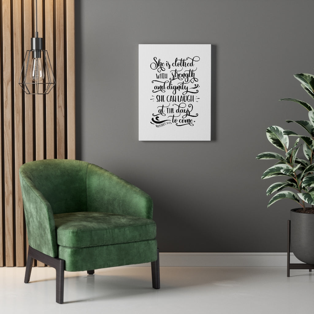 With Strength Proverbs 31:25 Bible Verse Canvas Christian Wall Art Ready to Hang Unframed-Express Your Love Gifts