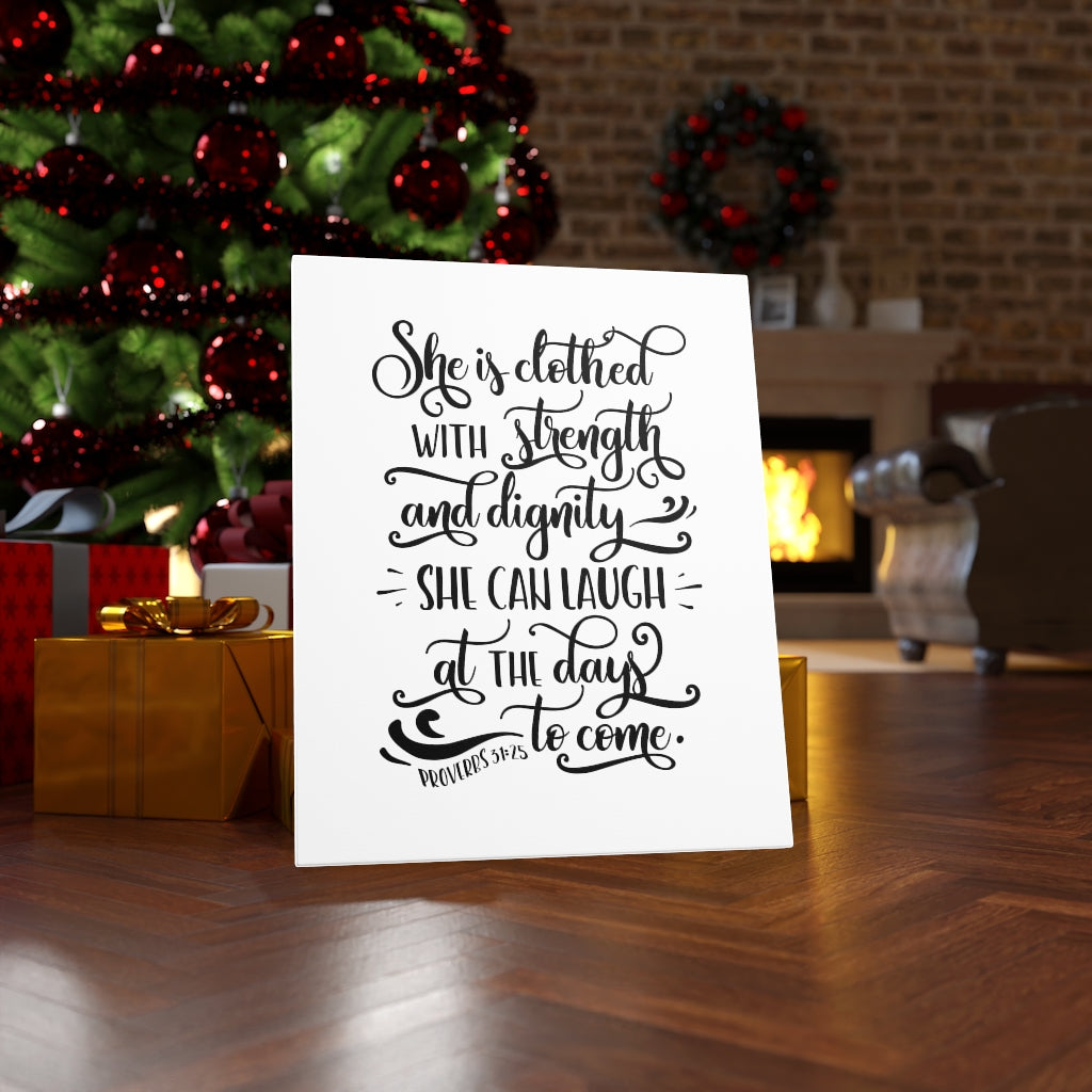 With Strength Proverbs 31:25 Bible Verse Canvas Christian Wall Art Ready to Hang Unframed-Express Your Love Gifts