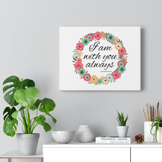 With You Always Pink Flower Matthew 28:20 Bible Verse Canvas Christian Wall Art Ready to Hang Unframed-Express Your Love Gifts