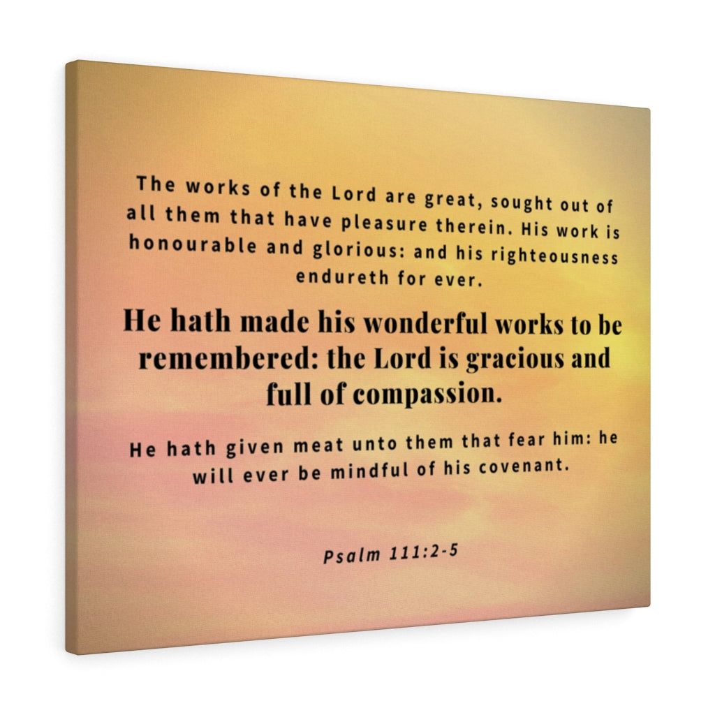 Wonderful Works Psalm 111:2-5 Bible Verse Canvas Christian Wall Art Ready to Hang Unframed-Express Your Love Gifts