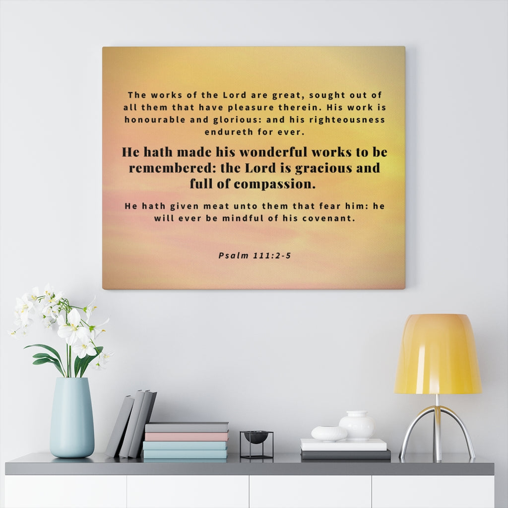 Scripture Walls Wonderful Works Psalm 111:2-5 Bible Verse Canvas Christian Wall Art Ready to Hang Unframed-Express Your Love Gifts