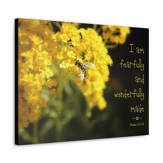 Scripture Walls Wonderfully Made Psalm 139:14 Bee Bible Verse Canvas Christian Wall Art Ready to Hang Unframed-Express Your Love Gifts