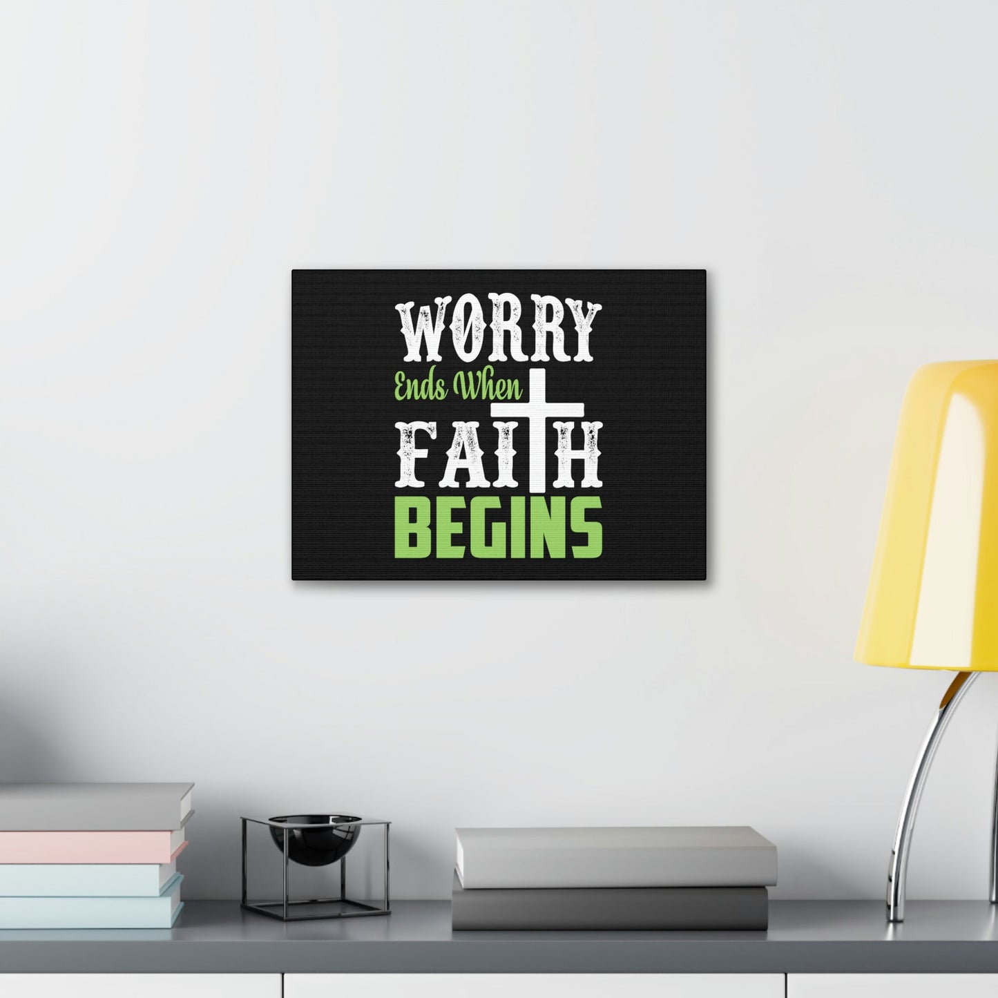 Worry Ends When Faith Begins 1 Peter 5:7 Green Christian Wall Art Bible Verse Print Ready to Hang Unframed-Express Your Love Gifts
