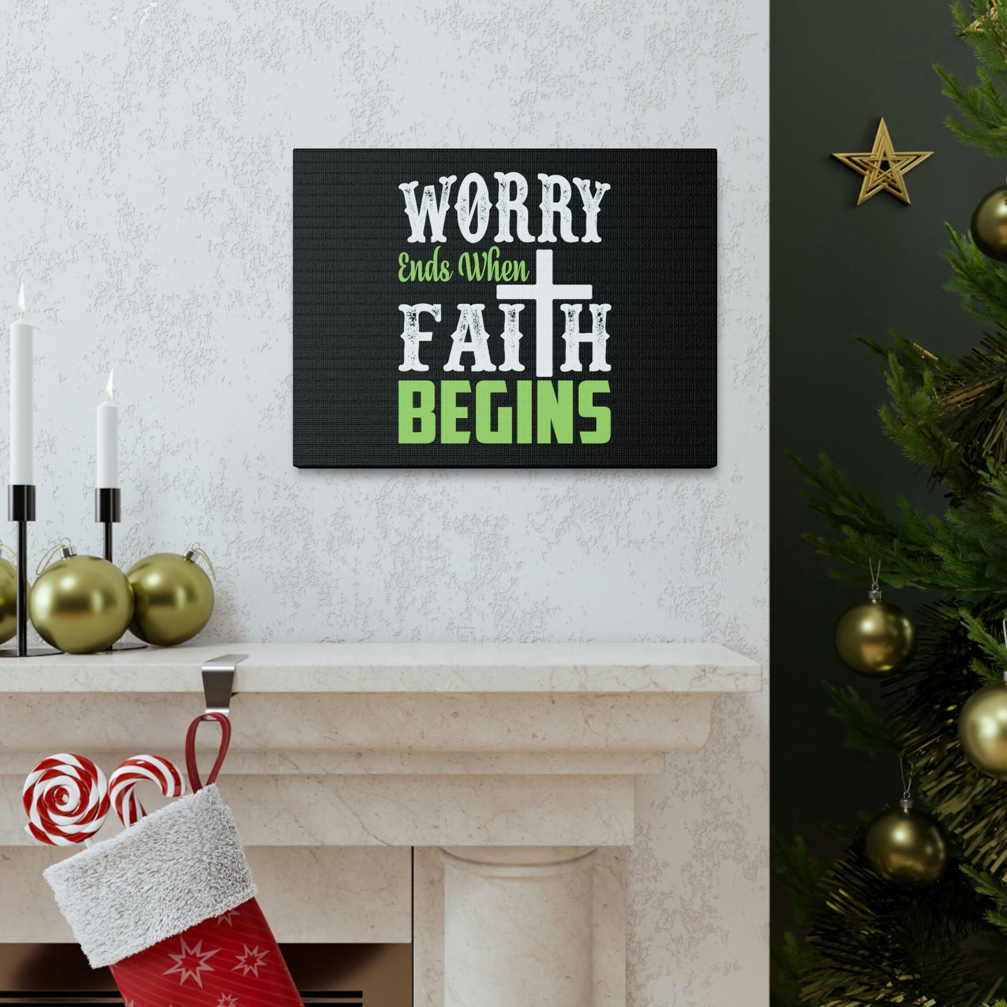 Worry Ends When Faith Begins 1 Peter 5:7 Green Christian Wall Art Bible Verse Print Ready to Hang Unframed-Express Your Love Gifts