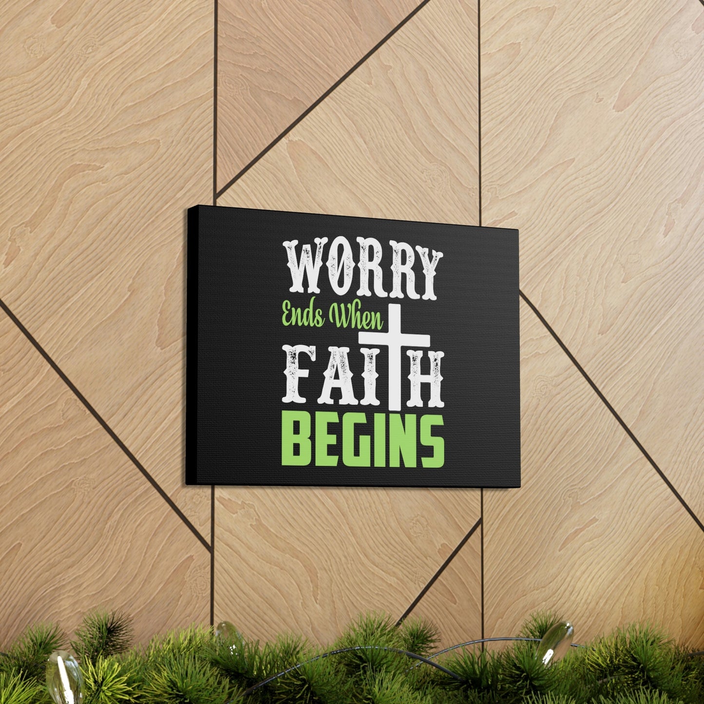 Worry Ends When Faith Begins 1 Peter 5:7 Green Christian Wall Art Bible Verse Print Ready to Hang Unframed-Express Your Love Gifts