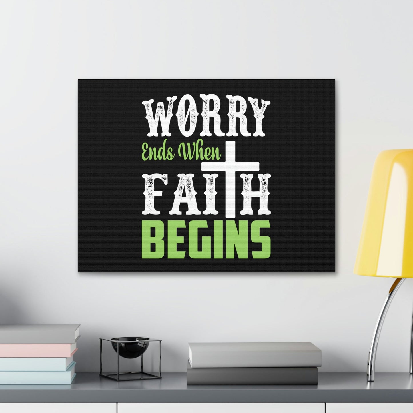 Worry Ends When Faith Begins 1 Peter 5:7 Green Christian Wall Art Bible Verse Print Ready to Hang Unframed-Express Your Love Gifts