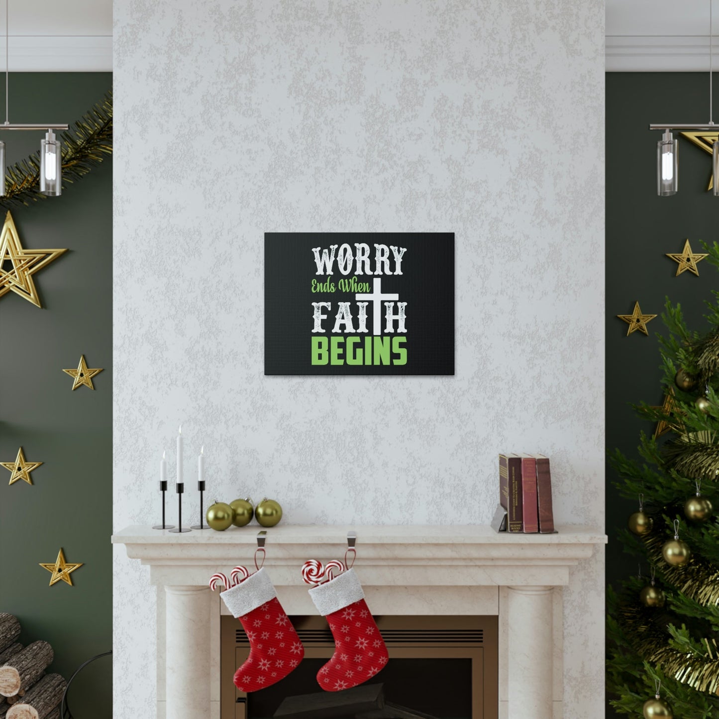 Worry Ends When Faith Begins 1 Peter 5:7 Green Christian Wall Art Bible Verse Print Ready to Hang Unframed-Express Your Love Gifts