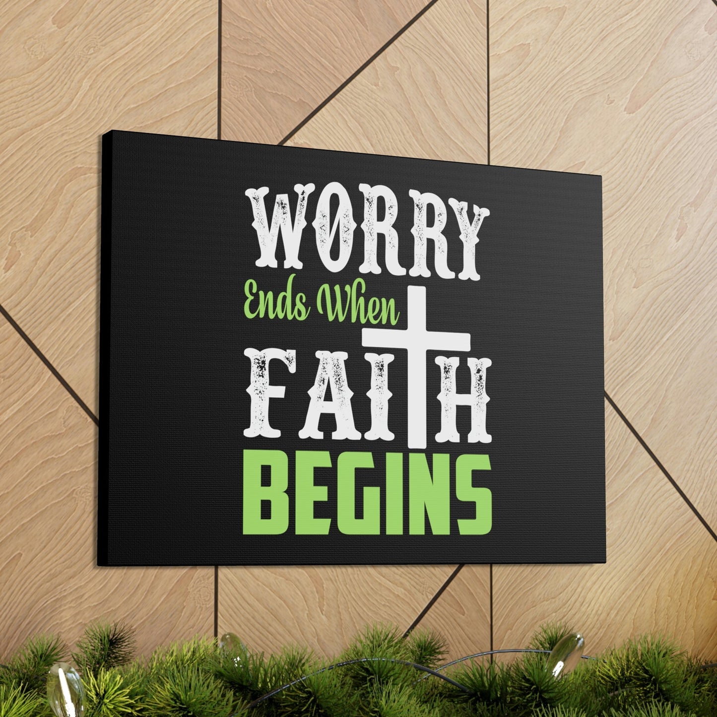 Worry Ends When Faith Begins 1 Peter 5:7 Green Christian Wall Art Bible Verse Print Ready to Hang Unframed-Express Your Love Gifts