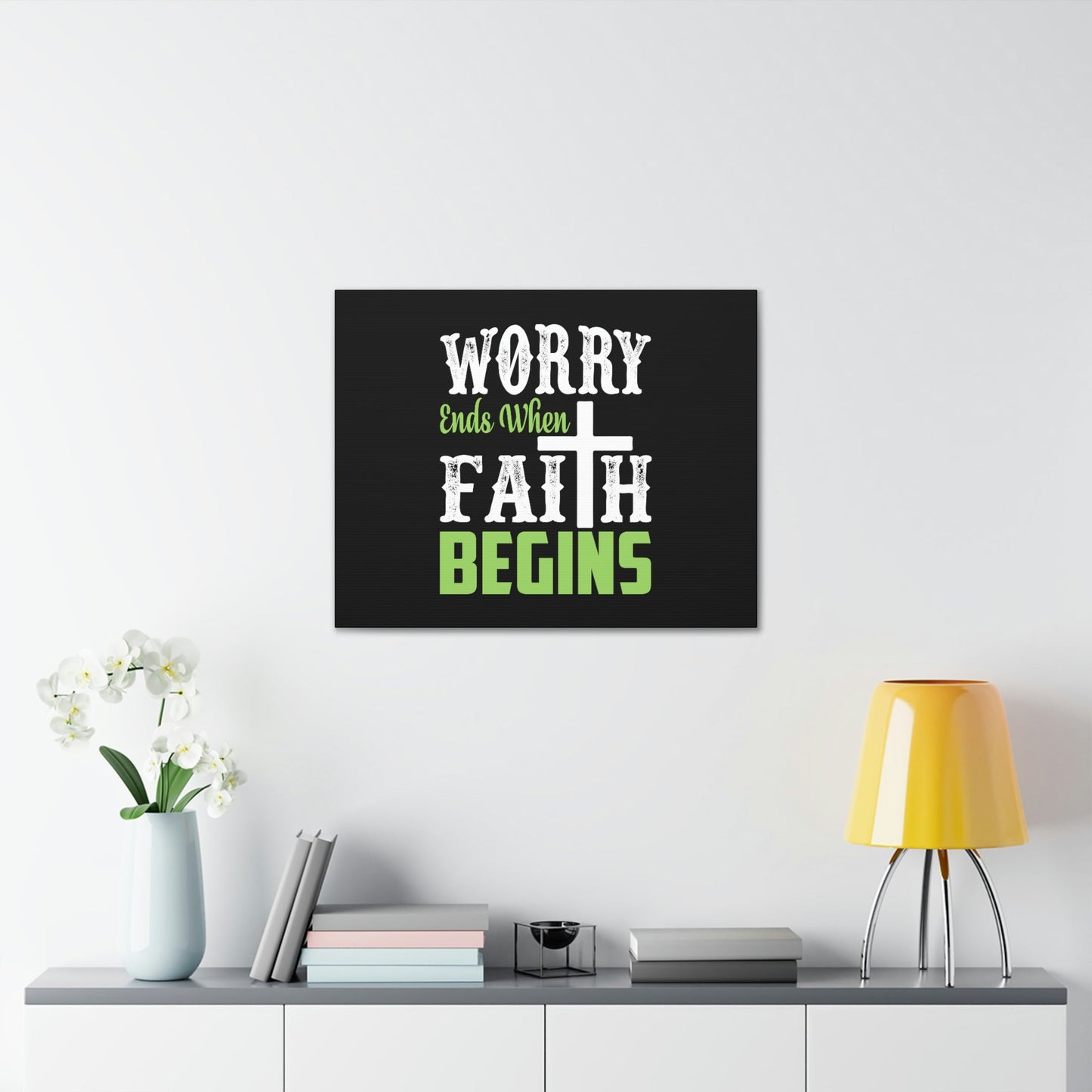Worry Ends When Faith Begins 1 Peter 5:7 Green Christian Wall Art Bible Verse Print Ready to Hang Unframed-Express Your Love Gifts
