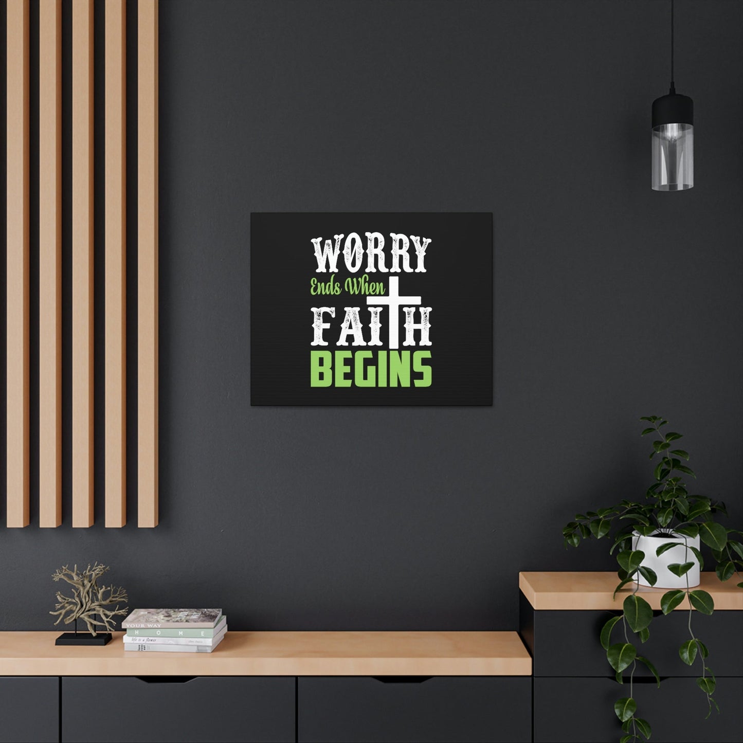 Worry Ends When Faith Begins 1 Peter 5:7 Green Christian Wall Art Bible Verse Print Ready to Hang Unframed-Express Your Love Gifts