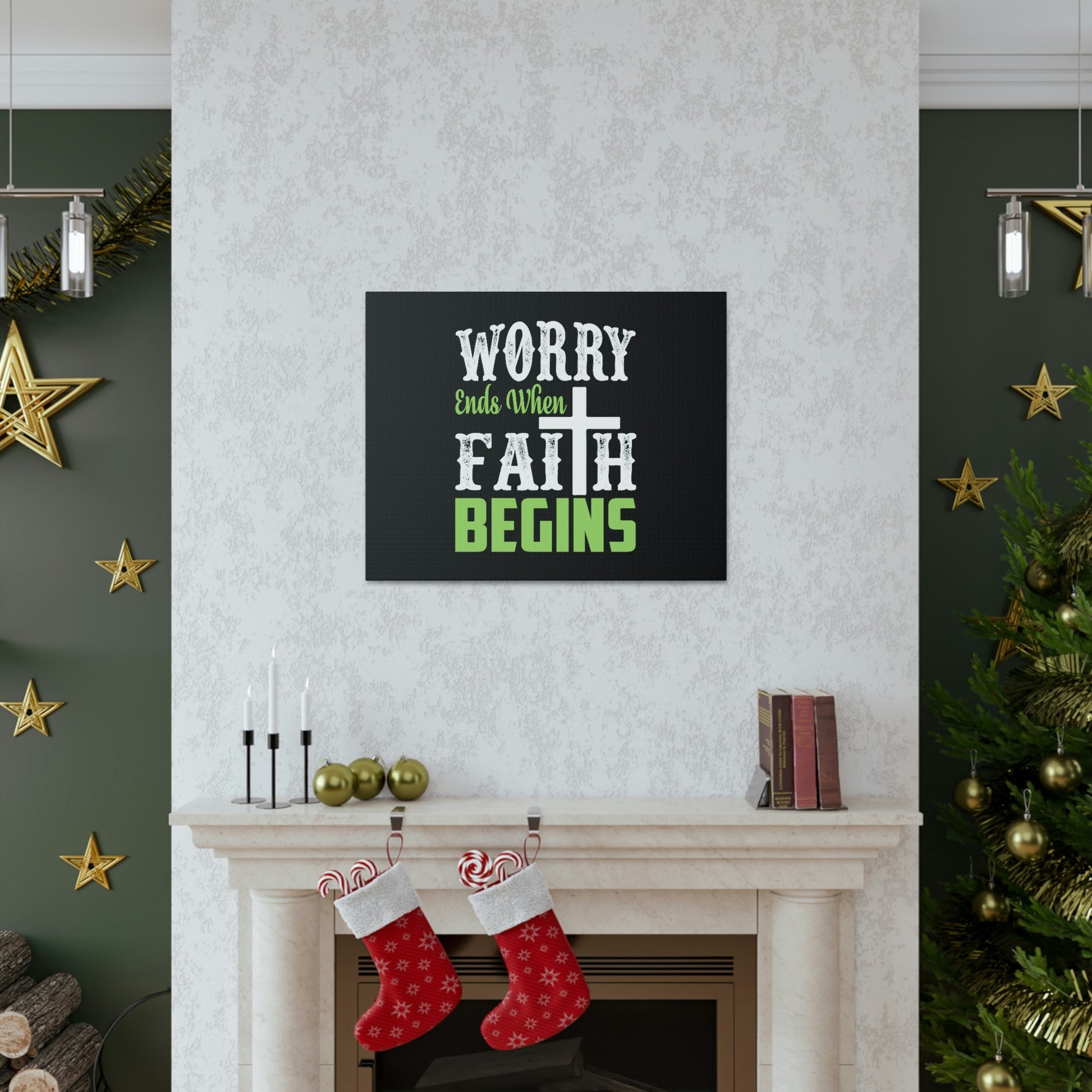 Worry Ends When Faith Begins 1 Peter 5:7 Green Christian Wall Art Bible Verse Print Ready to Hang Unframed-Express Your Love Gifts