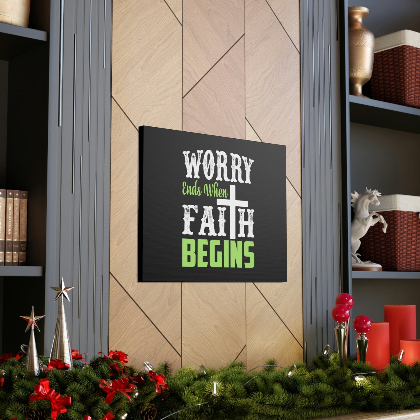 Worry Ends When Faith Begins 1 Peter 5:7 Green Christian Wall Art Bible Verse Print Ready to Hang Unframed-Express Your Love Gifts