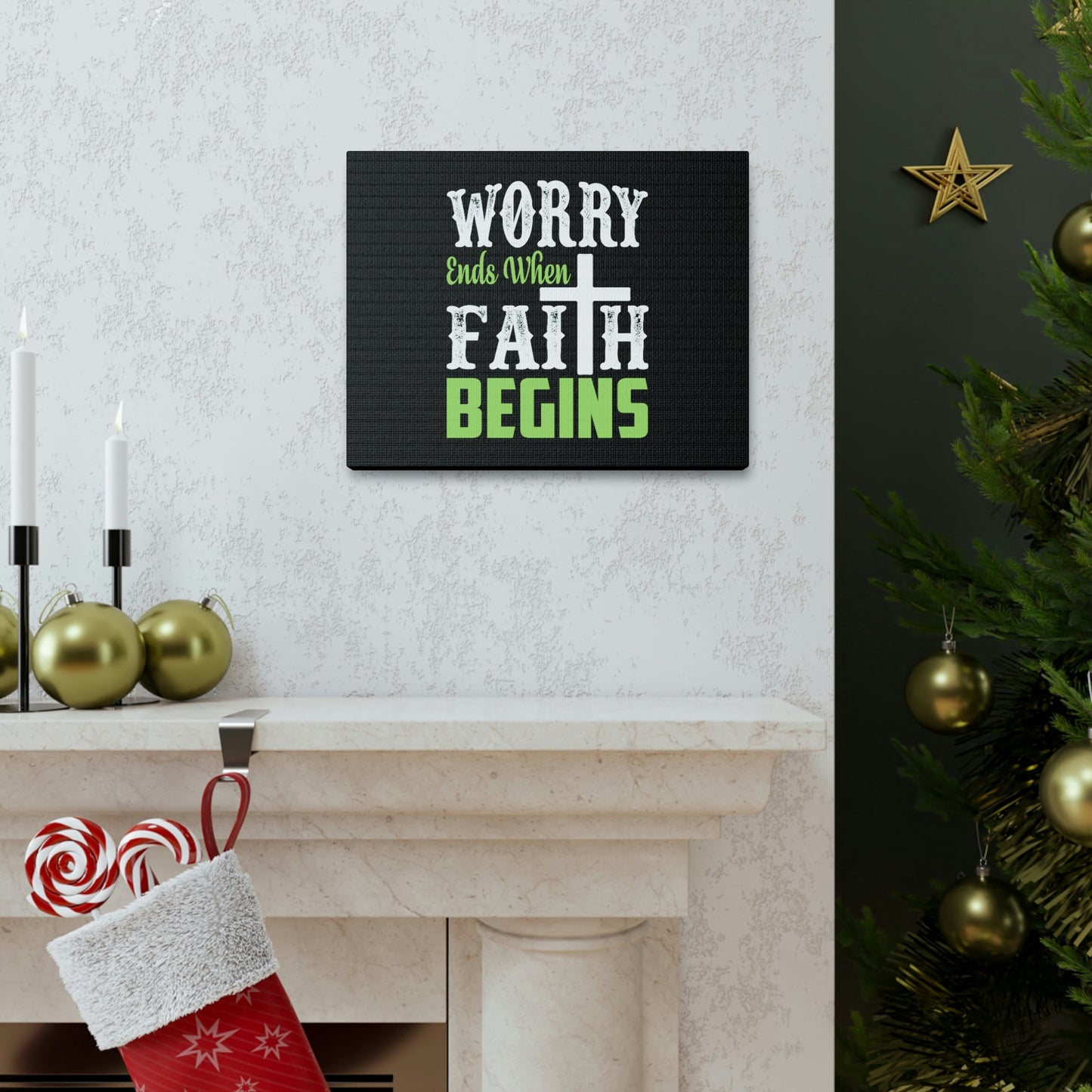 Worry Ends When Faith Begins 1 Peter 5:7 Green Christian Wall Art Bible Verse Print Ready to Hang Unframed-Express Your Love Gifts