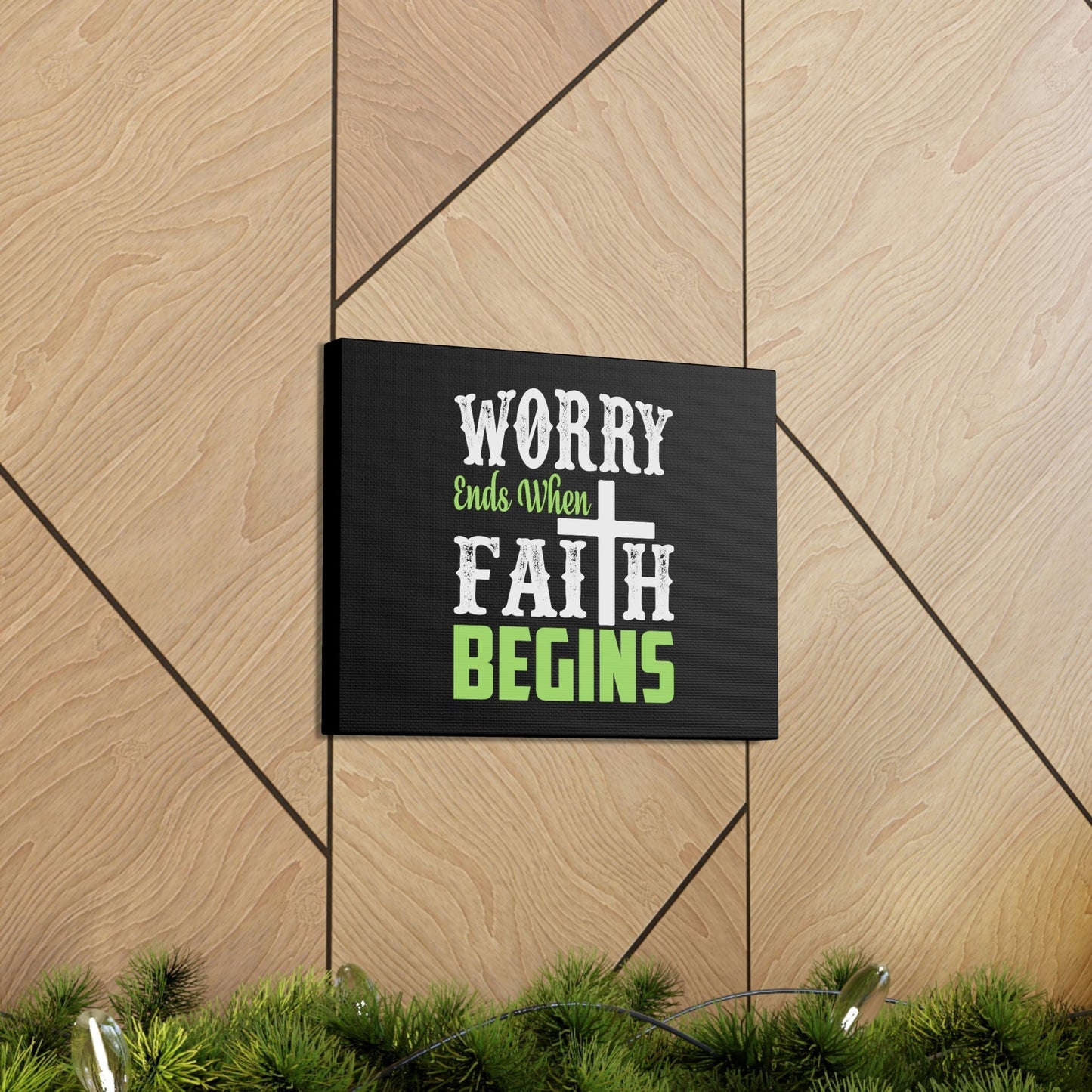 Worry Ends When Faith Begins 1 Peter 5:7 Green Christian Wall Art Bible Verse Print Ready to Hang Unframed-Express Your Love Gifts