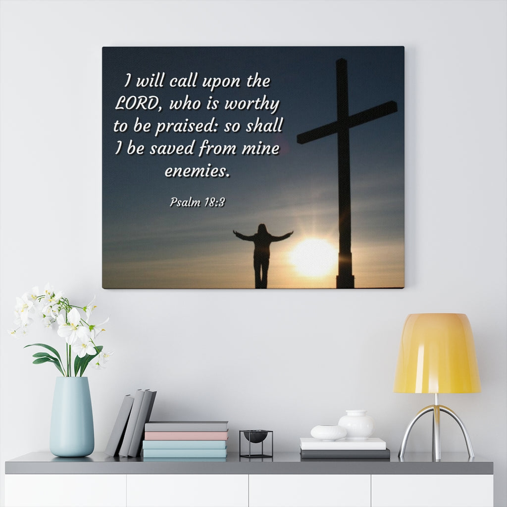 Worthy Psalm 18:3 Bible Verse Canvas Christian Wall Art Ready to Hang Unframed-Express Your Love Gifts