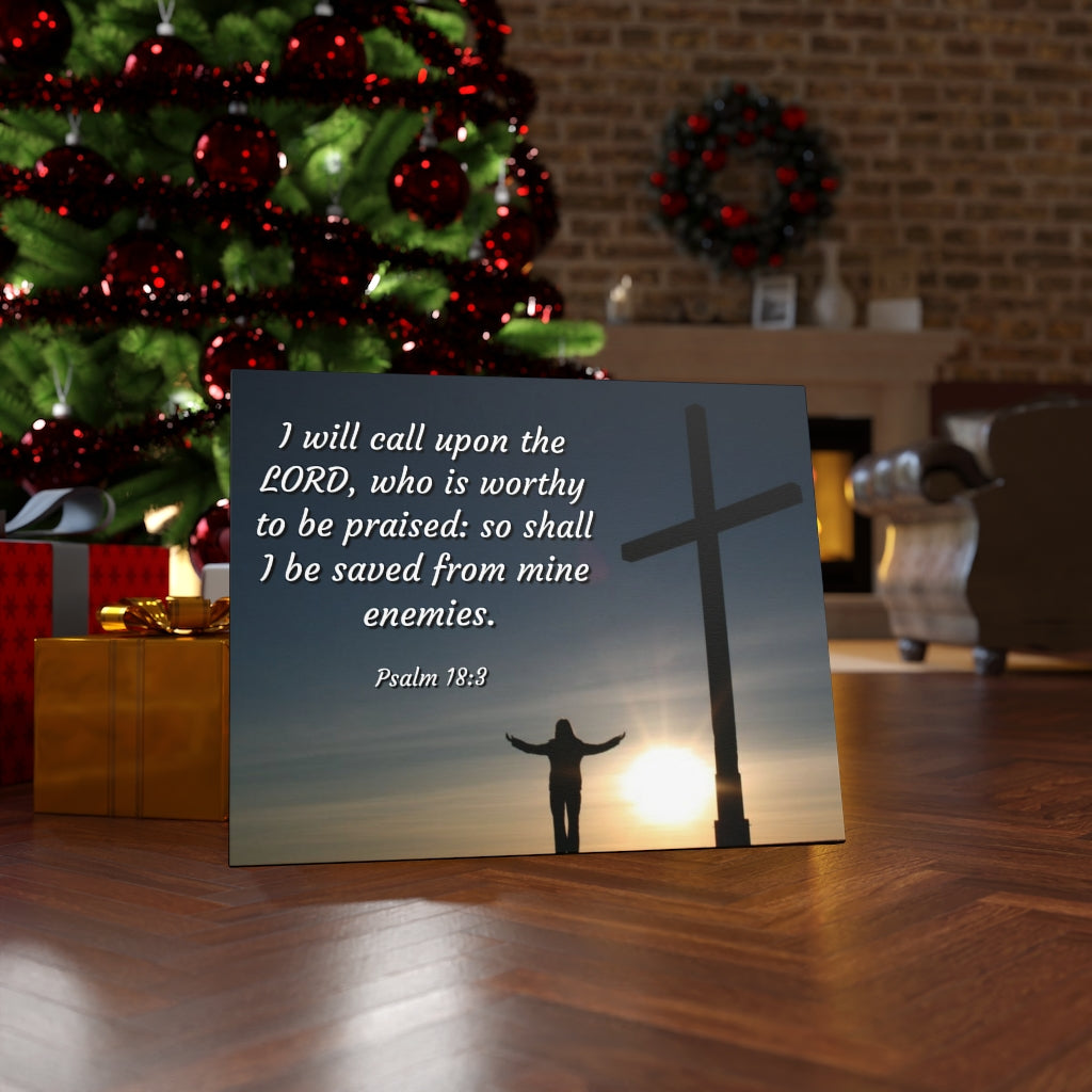 Worthy Psalm 18:3 Bible Verse Canvas Christian Wall Art Ready to Hang Unframed-Express Your Love Gifts