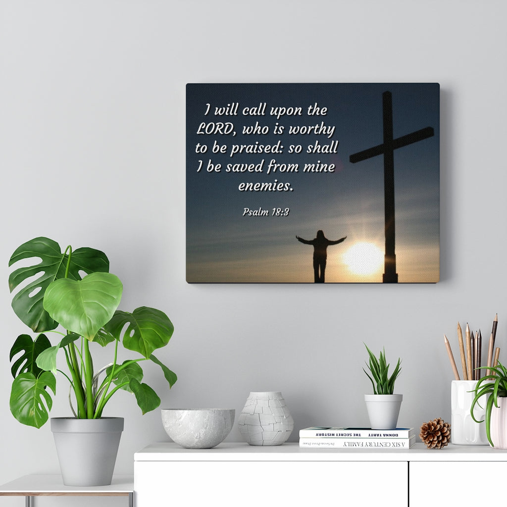 Worthy Psalm 18:3 Bible Verse Canvas Christian Wall Art Ready to Hang Unframed-Express Your Love Gifts