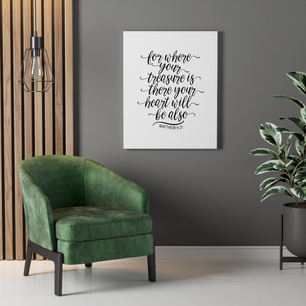 Your Heart Matthew 6:21 Bible Verse Canvas Christian Wall Art Ready to Hang Unframed-Express Your Love Gifts