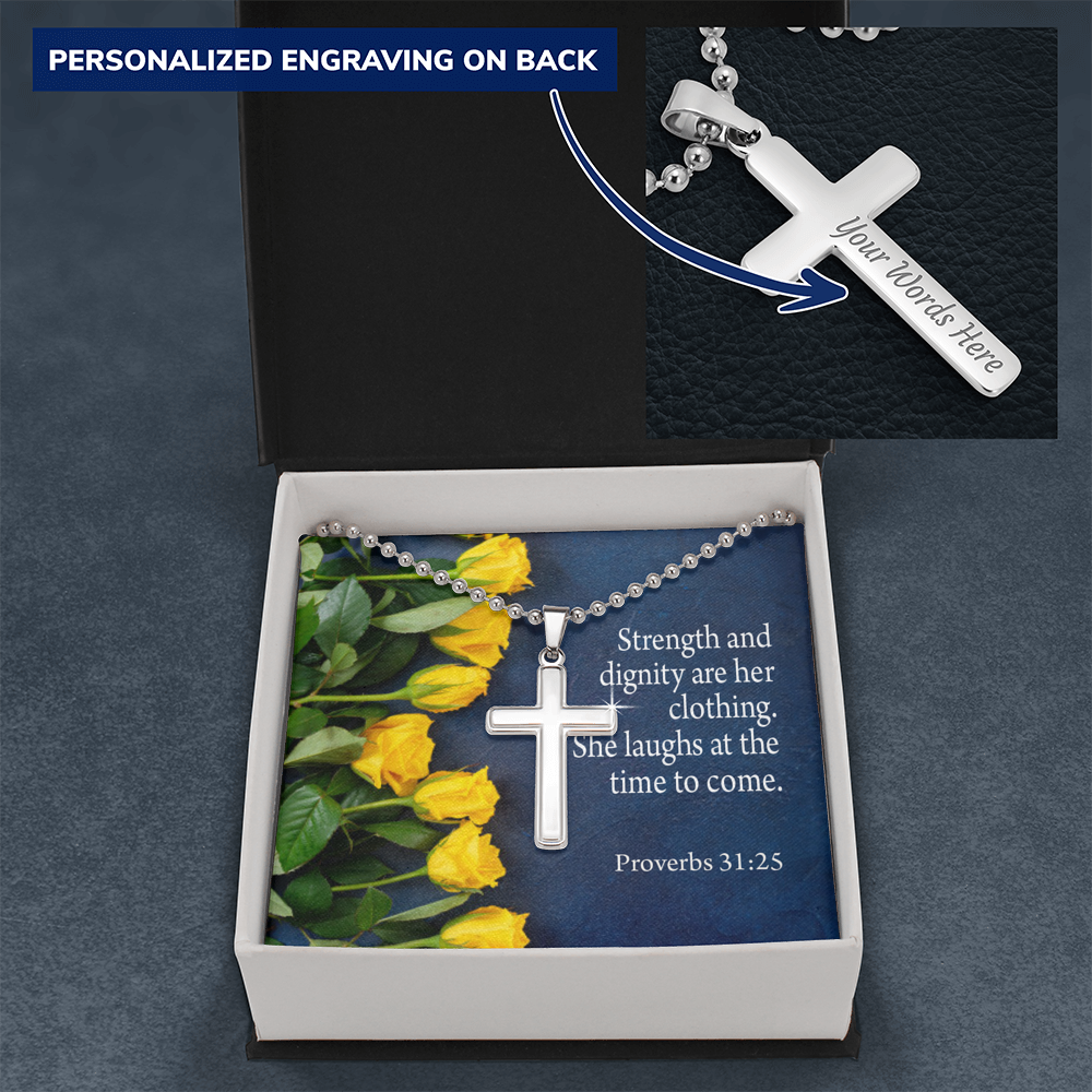 She Is Clothed With Strength Proverbs 31:25 Cross Message Card W Chain-Express Your Love Gifts
