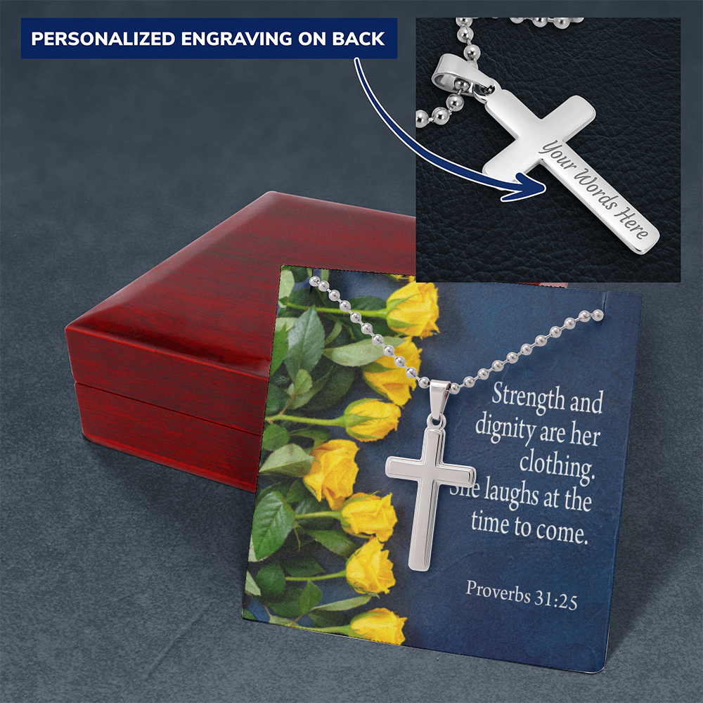 She Is Clothed With Strength Proverbs 31:25 Cross Message Card W Chain-Express Your Love Gifts