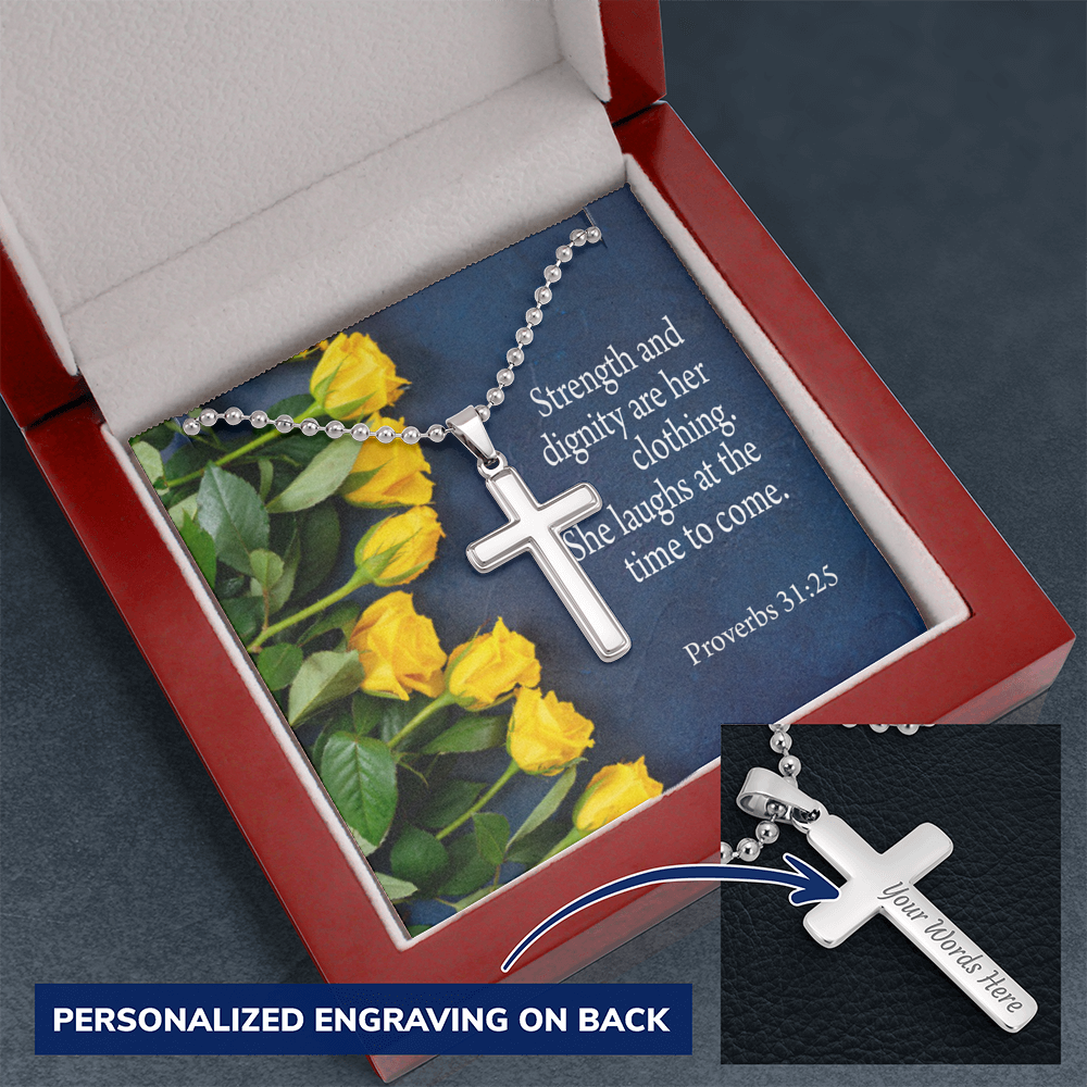 She Is Clothed With Strength Proverbs 31:25 Cross Message Card W Chain-Express Your Love Gifts
