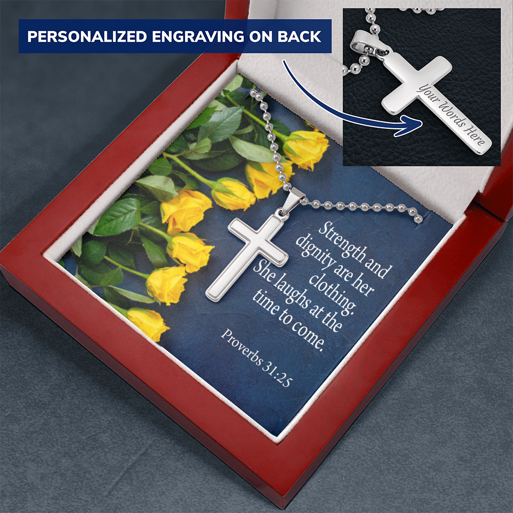 She Is Clothed With Strength Proverbs 31:25 Cross Message Card W Chain-Express Your Love Gifts