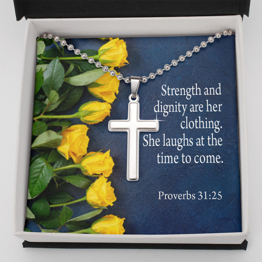 She Is Clothed With Strength Proverbs 31:25 Cross Message Card W Chain-Express Your Love Gifts