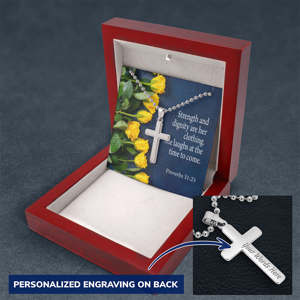 She Is Clothed With Strength Proverbs 31:25 Cross Message Card W Chain-Express Your Love Gifts