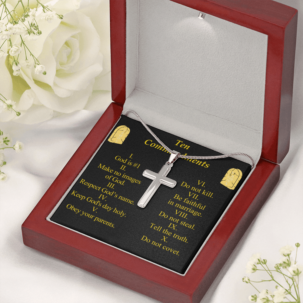 Ten Commandments Cross Card Necklace w Stainless Steel Pendant-Express Your Love Gifts
