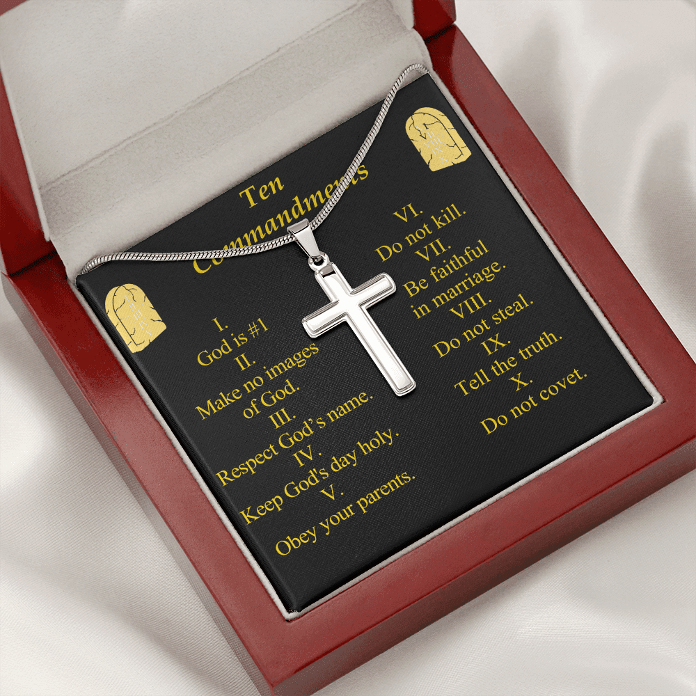 Ten Commandments Cross Card Necklace w Stainless Steel Pendant-Express Your Love Gifts