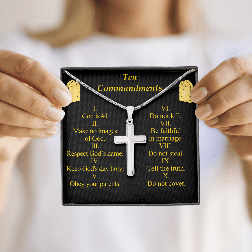 Ten Commandments Cross Card Necklace w Stainless Steel Pendant-Express Your Love Gifts
