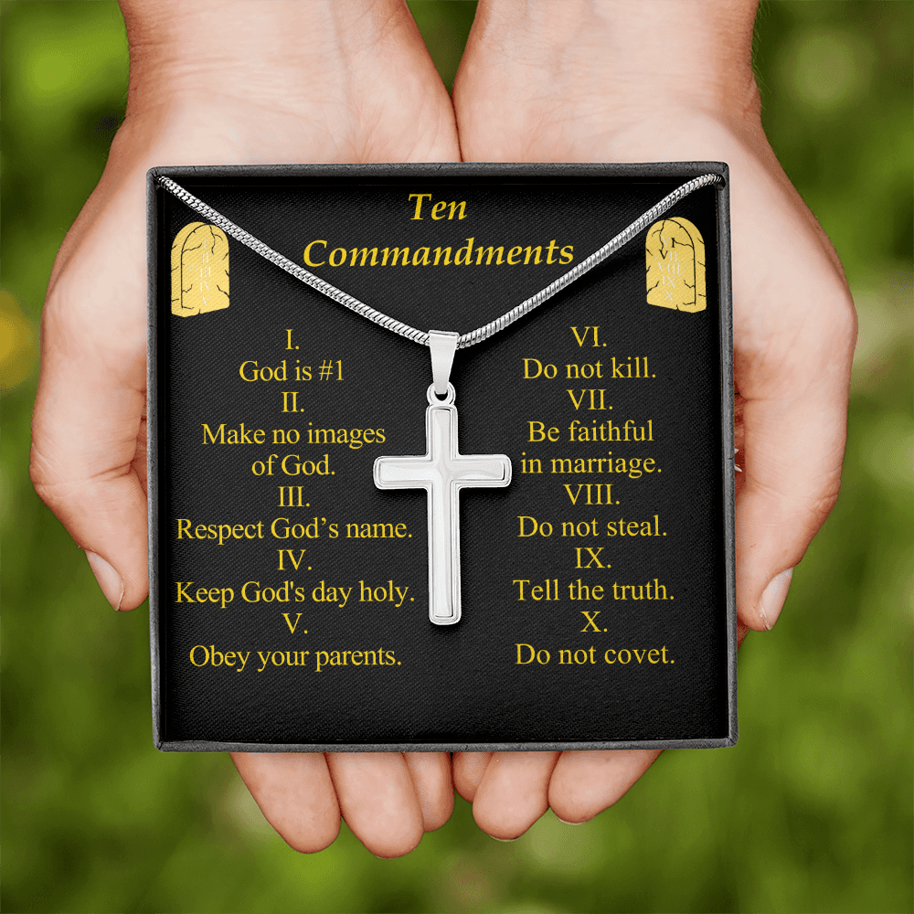 Ten Commandments Cross Card Necklace w Stainless Steel Pendant-Express Your Love Gifts