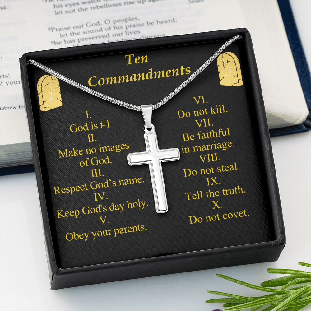 Ten Commandments Cross Card Necklace w Stainless Steel Pendant-Express Your Love Gifts
